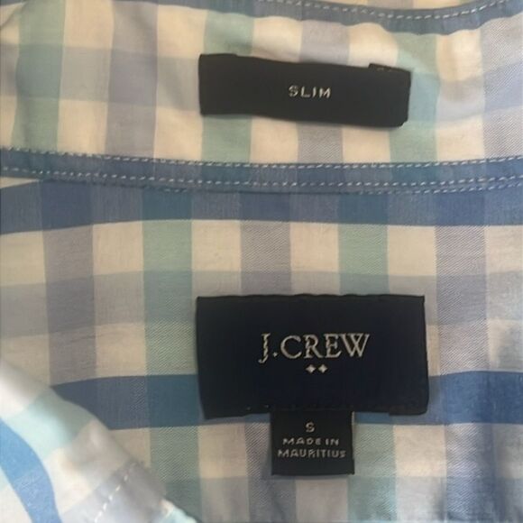 J Crew Blue and White Checked Long Sleeves Button Down Slim Shirt Size Small - Picture 7 of 7